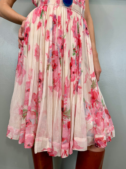 Oura, 40s chiffon pleated floral dress