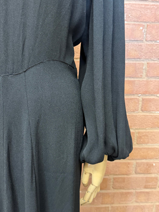 Beluga, reworked 30s black crepe and rhinestone jumpsuit with balloon sleeves