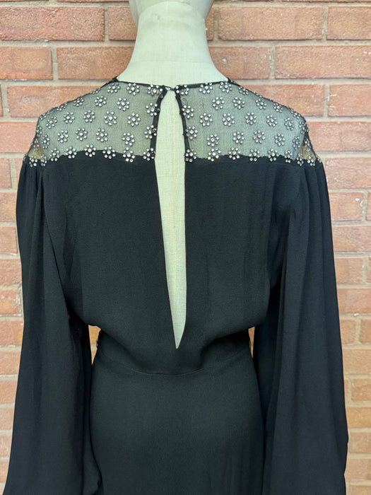 Beluga, reworked 30s black crepe and rhinestone jumpsuit with balloon sleeves