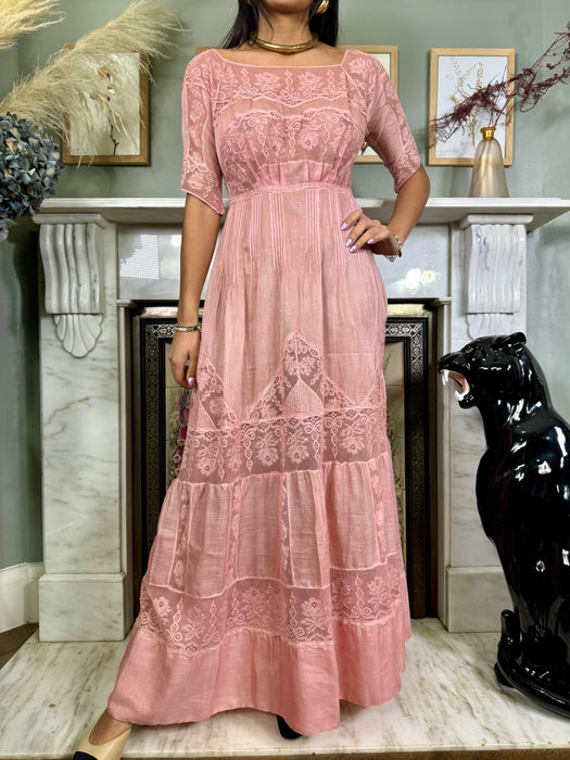 Heda, Victorian hand dyed pink lace cotton dress