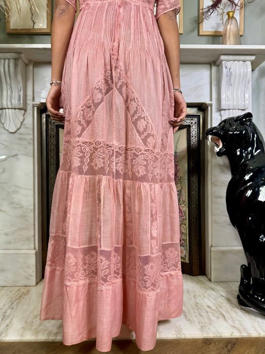 Heda, Victorian hand dyed pink lace cotton dress