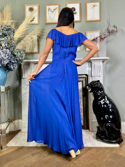 Effie, cobalt blue 40s chiffon dress