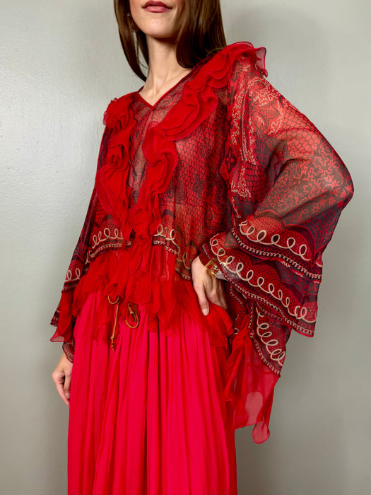 Zandra Rhodes, 70s chiffon print top