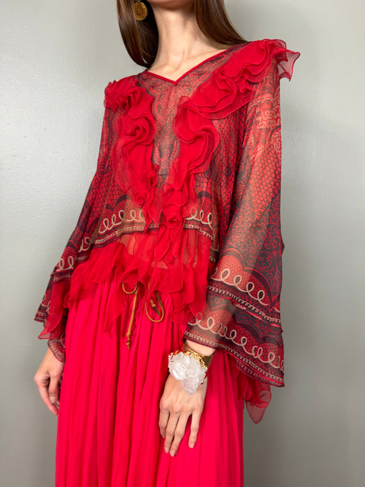 Zandra Rhodes, 70s chiffon print top