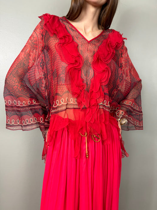 Zandra Rhodes, 70s chiffon print top