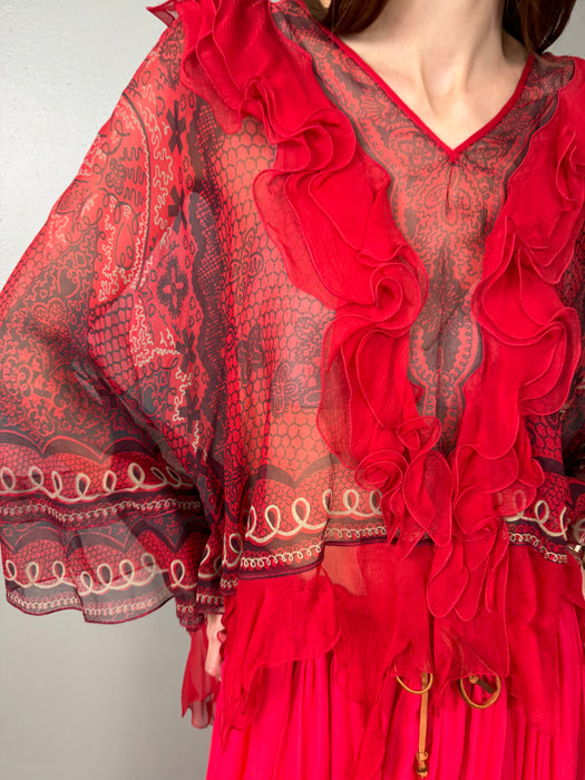 Zandra Rhodes, 70s chiffon print top