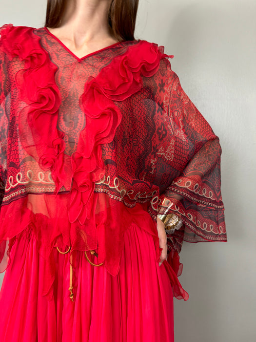 Zandra Rhodes, 70s chiffon print top