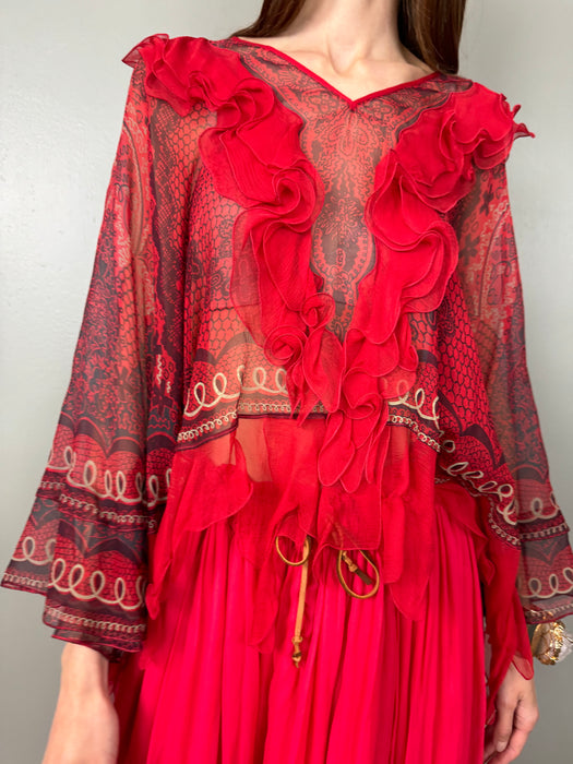 Zandra Rhodes, 70s chiffon print top