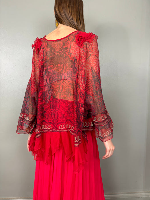 Zandra Rhodes, 70s chiffon print top