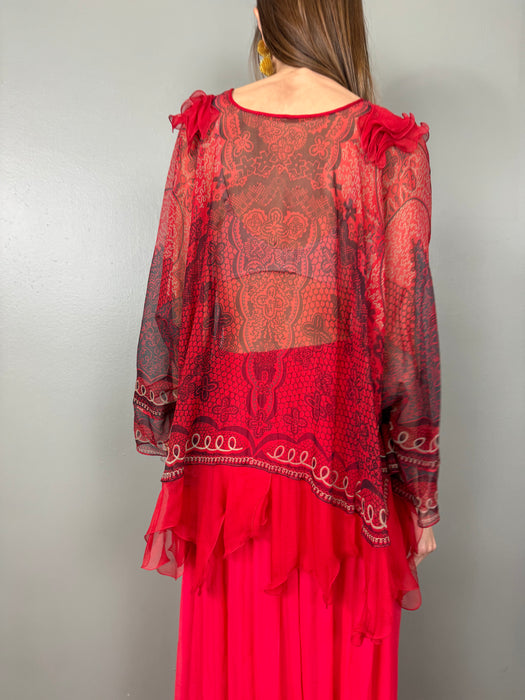 Zandra Rhodes, 70s chiffon print top