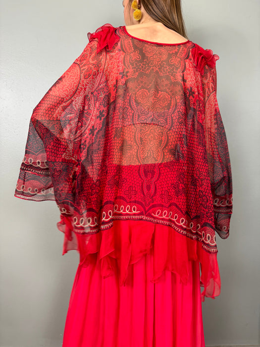 Zandra Rhodes, 70s chiffon print top