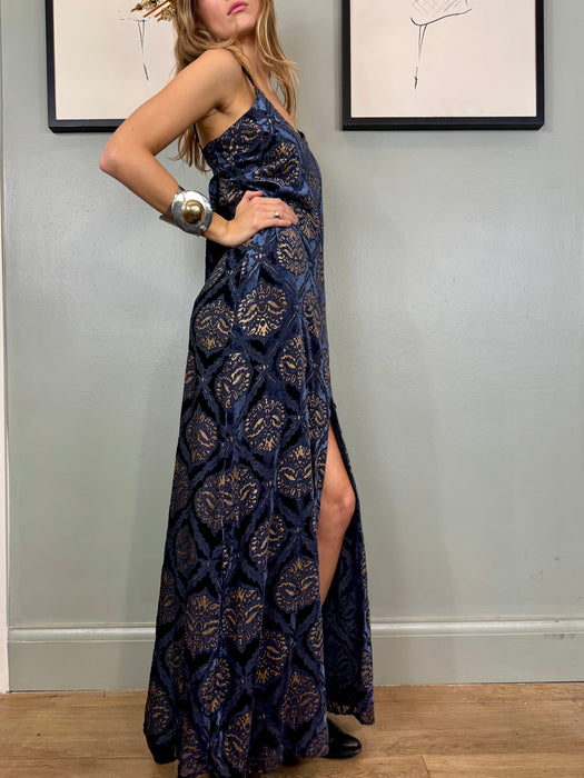 Ralph Lauren, Denim & Supply, burned velvet navy and gold dress