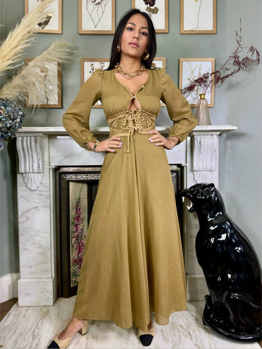 Rhonda, 70s camel cotton dress