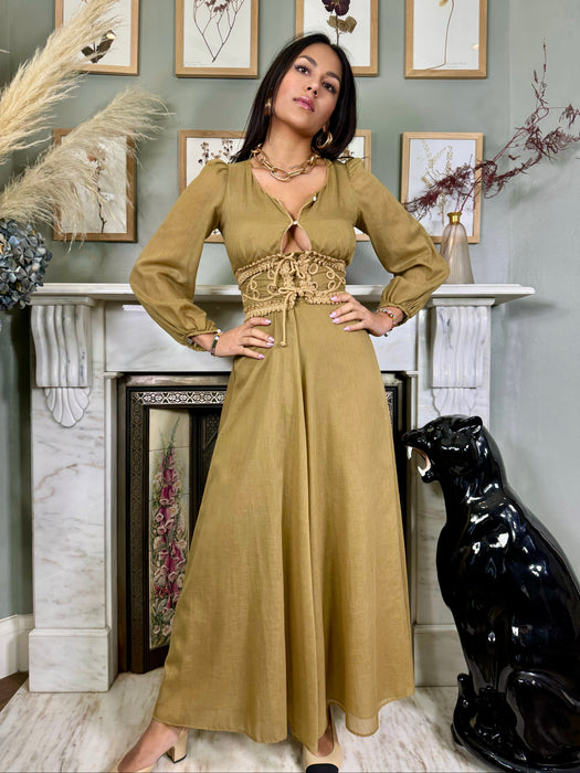 Rhonda, 70s camel cotton dress