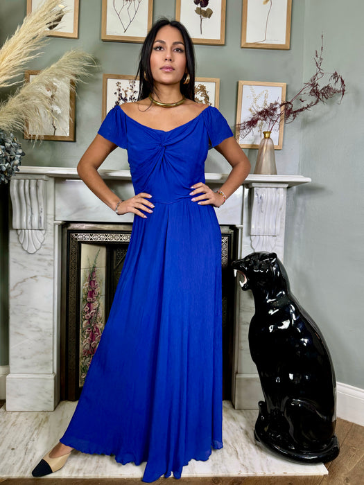 Effie, cobalt blue 40s chiffon dress