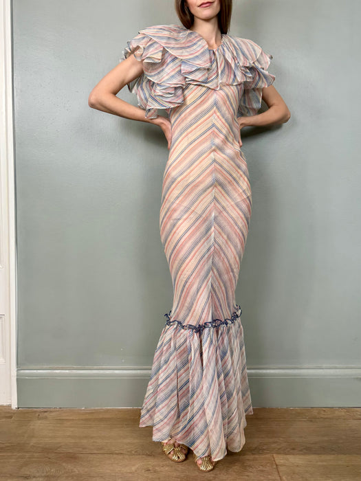 Mina, 30s organza chevron print bias cut dress