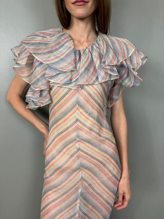 Mina, 30s organza chevron print bias cut dress