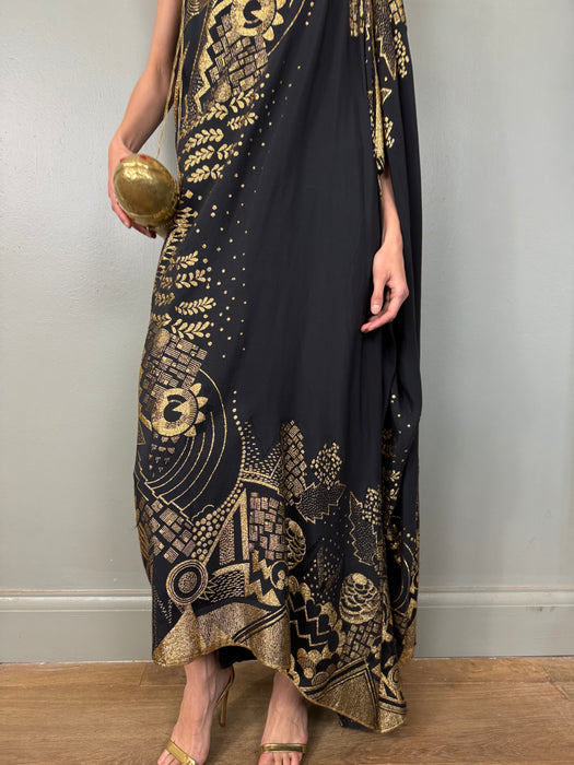 Nina, 20s silk and gold lamé dress with stole