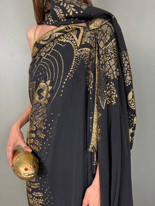 Nina, 20s silk and gold lamé dress with stole