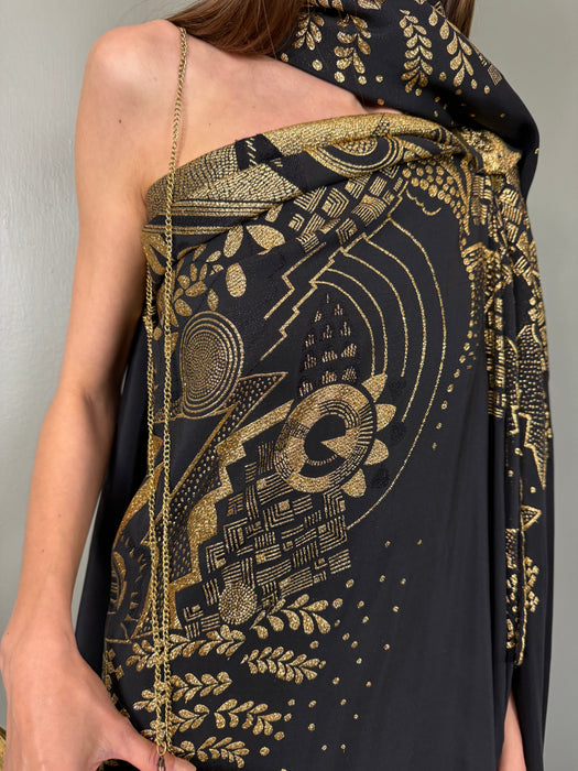 Nina, 20s silk and gold lamé dress with stole