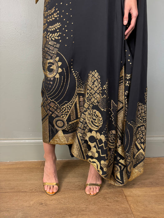 Nina, 20s silk and gold lamé dress with stole