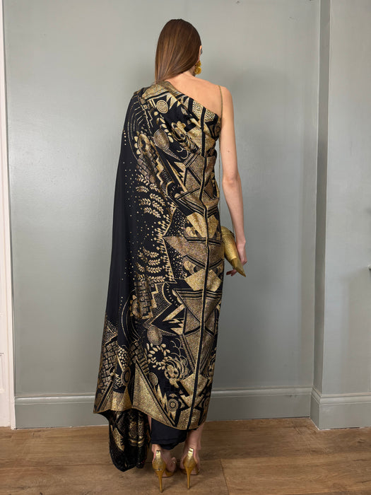Nina, 20s silk and gold lamé dress with stole
