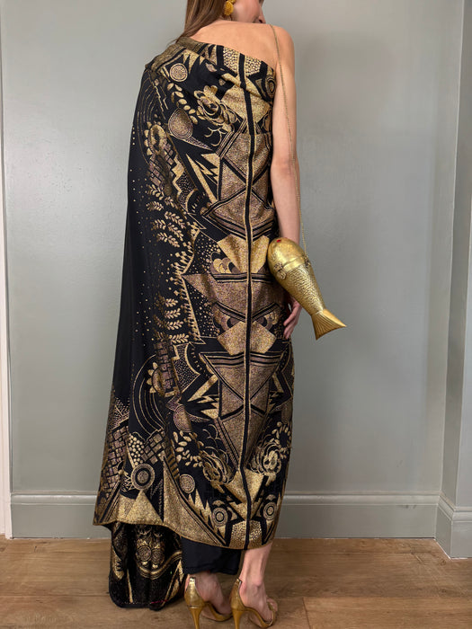 Nina, 20s silk and gold lamé dress with stole