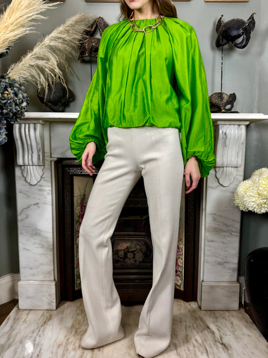 Bodil, green silk pleated blouse