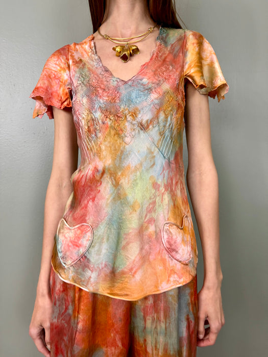 Evie, 20s silk tie dyed lounge set