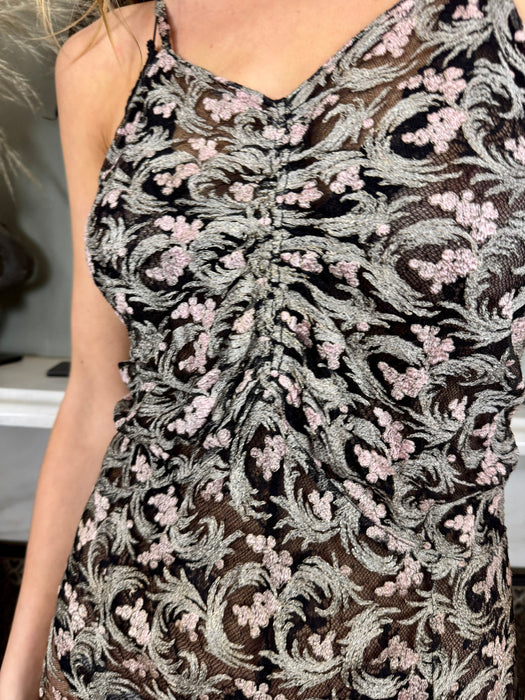 Estelle, 30s metallic floral lace mermaid net dress