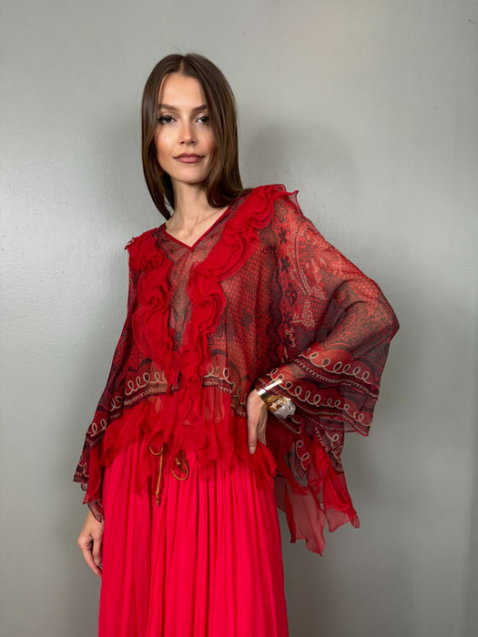 Zandra Rhodes, 70s chiffon print top