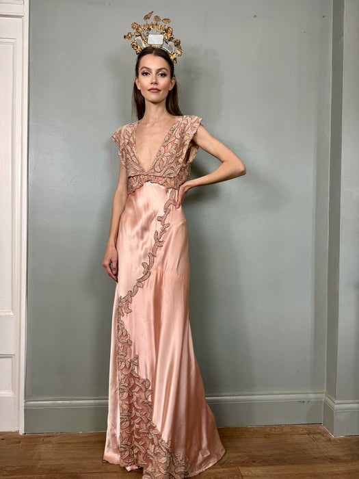 Apero, 30s pink bias cut beaded silk dress - Main Image