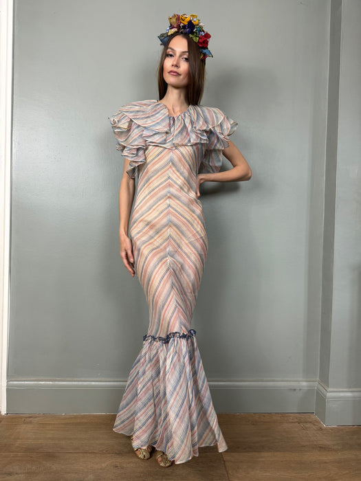 Mina, 30s organza chevron print bias cut dress