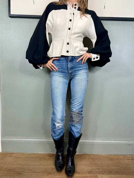 Jean Varon, 70s monochrome crepe blouse