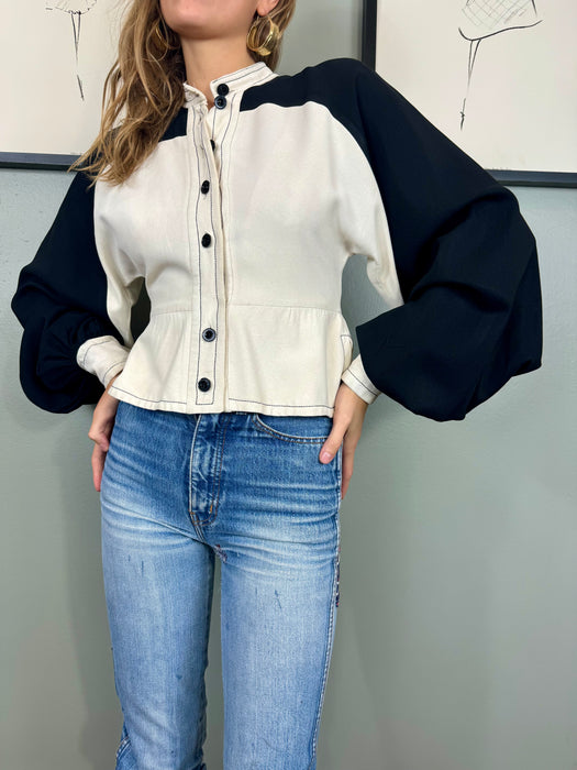 Jean Varon, 70s monochrome crepe blouse