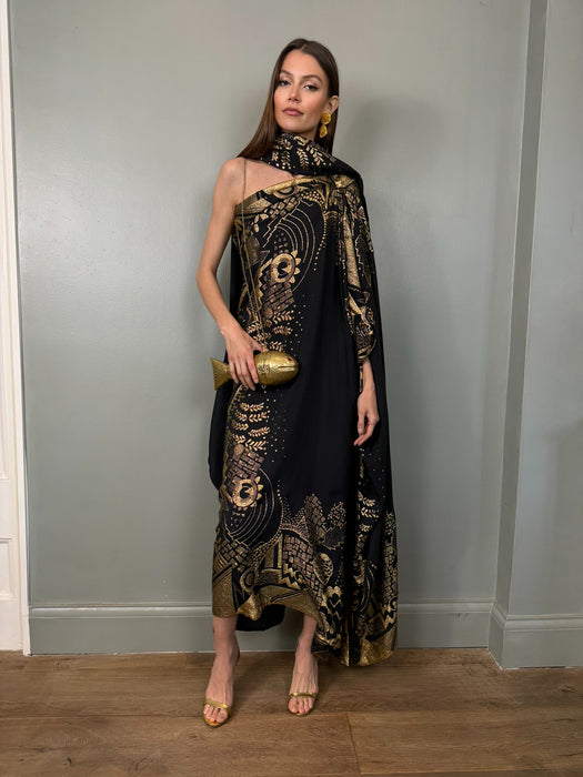Nina, 20s silk and gold lamé dress with stole