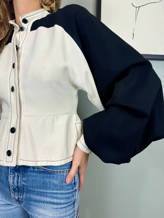 Jean Varon, 70s monochrome crepe blouse