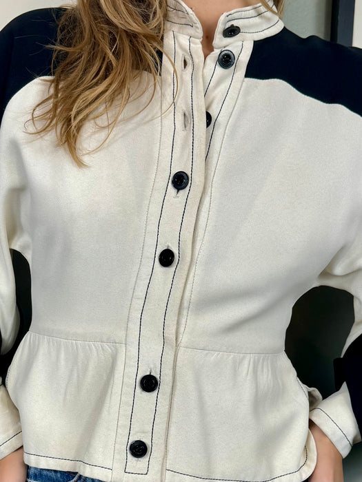 Jean Varon, 70s monochrome crepe blouse