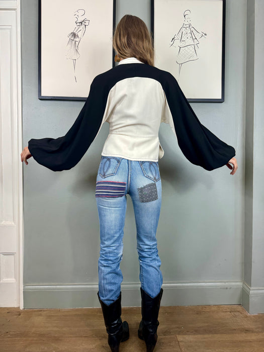 Jean Varon, 70s monochrome crepe blouse