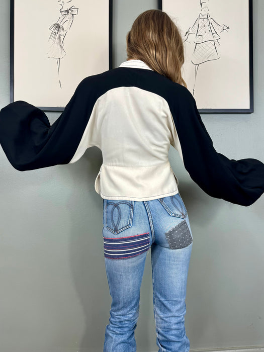 Jean Varon, 70s monochrome crepe blouse