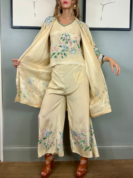 Chelsea, 40s Japanese 3 piece silk floral lounge set