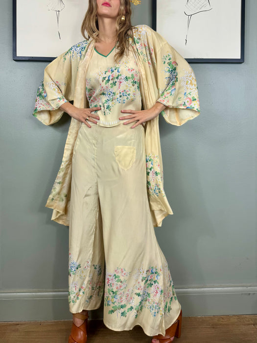Chelsea, 40s Japanese 3 piece silk floral lounge set