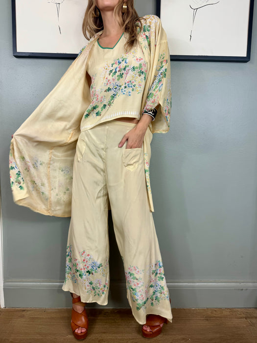 Chelsea, 40s Japanese 3 piece silk floral lounge set