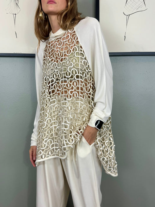 Orca, 70s cream jersey embroidered blouse