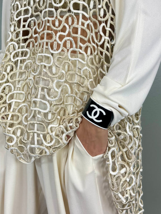 Orca, 70s cream jersey embroidered blouse