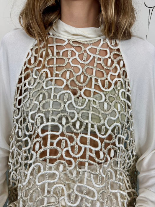 Orca, 70s cream jersey embroidered blouse
