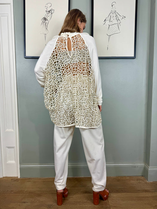 Orca, 70s cream jersey embroidered blouse