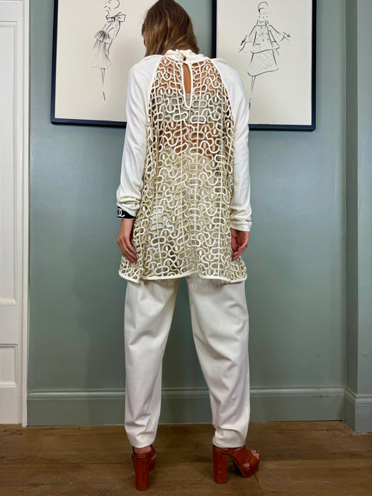 Orca, 70s cream jersey embroidered blouse