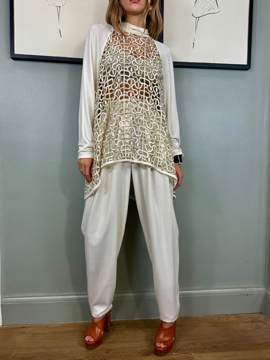 Orca, 70s cream jersey embroidered blouse