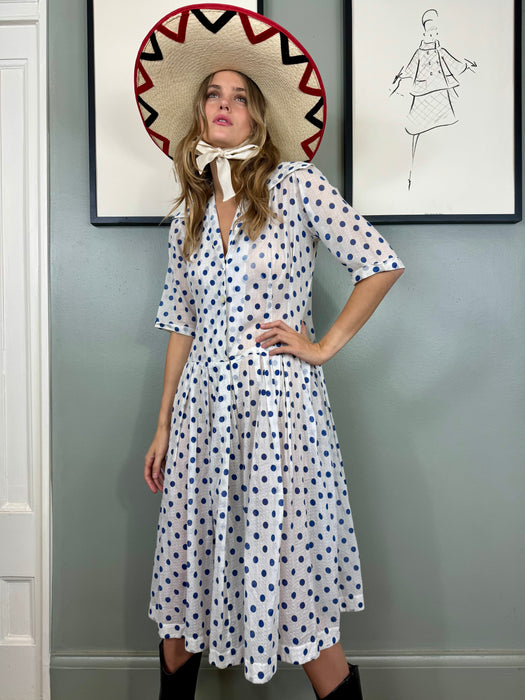 Francine, 40s French blue dot cotton dress